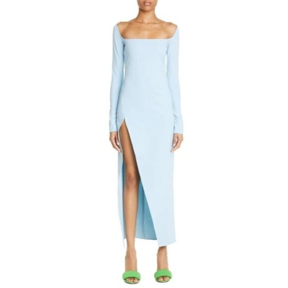 THE ATTICO Lawrence Side-slit Jersey Maxi Dress gown In Baby Blue Size 36 - Picture 2 of 11